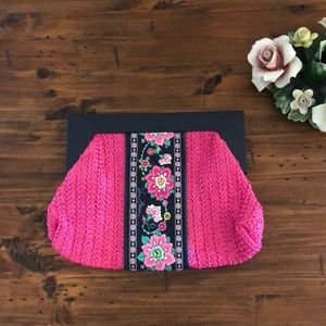 Vera Bradley woven fuchsia pink and navy clutch